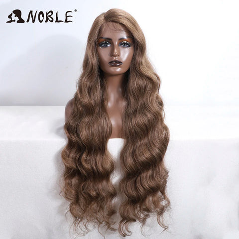Noble Synthetic Lace Front Wig Long Wavy 36 " Body Wavy Side Part Lace Wig For Women Lace Front Wig Ombre Blonde Cosplay Wig