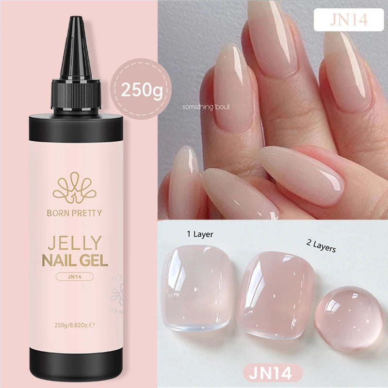 BORN PRETTY 250g Light Pink Jelly Gel Nail Polish Nude Milky White Peach Translucent Color UV LED Soak Off Nail Salon Varnish