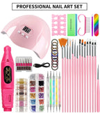 Manicure Set with UV Lamp and Nail Drill Machine Glitter Powder Kit for Acrylic Nails Art Accessories Decoration DIY Tools