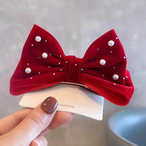 1pc Autumn/Winter New Year Wine Red Velvet Big Bow Hairpin Headpiece Celebrating Christmas Girl Hair Hairpin Accessories