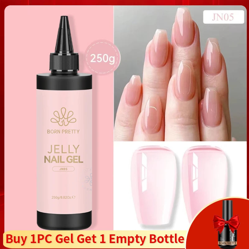 BORN PRETTY 250g Super Top Coat Base Gel Soak off UV LED Drying Long Lasting Semi Permanent Jelly Nude Pink Gel Nail Polish