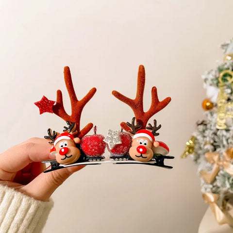 Cute Antlers Hair Clips Christmas Hairpin Girl Heart Elk Clips Xmas Winter Hairpin Children Headdress Antler Hair Accessories