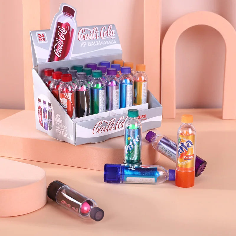24PCS Moisturizing Lip Balm Color Changing Lip Balm Cute Kawaii Soda Flavored Lips Makeup Girl Party Supplies Great Gifts