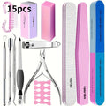 10/15pcs Professional Nail Art Kit with 100/180 Grit Files,Buffer Sponge,Brush,Scissors,Cuticle Nippers Pushers Gel Polish Tools