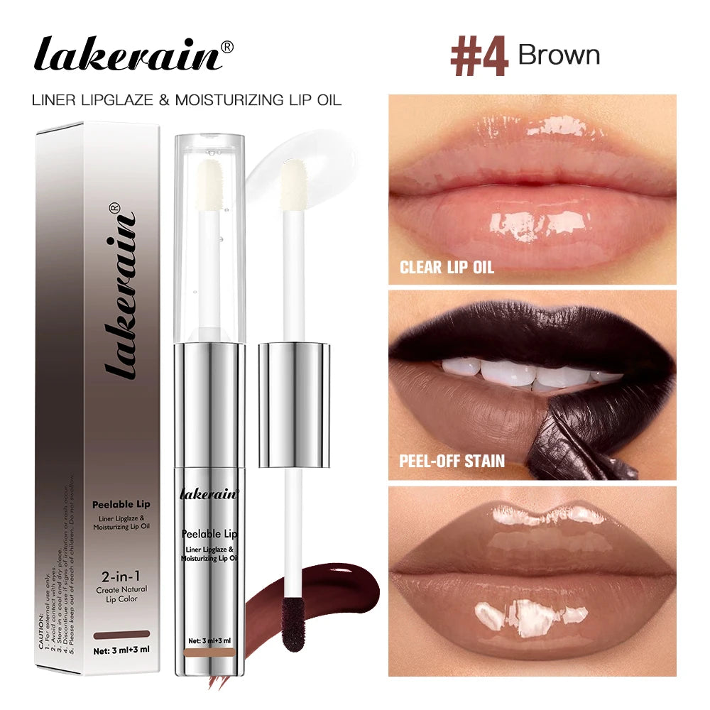 2 In 1 Lip Liner And Lip Gross Double Ended Peel Off Waterproof Matte Nourishing Moisturizing Smudge Proof Lip Tint Cosmetics