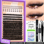 GROINNEYA Lashes Clusters Kit With Lash Bond And Seal And Eyelash Tweezers Waterproof Strong Hold DIY Lash Extension Kit Makeup