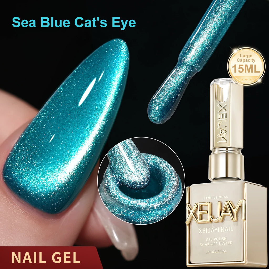 XEIJAYI 1pc 15ML Blue cat eye Nail Gel polish Semi Permanent Nail Art Soaking UV LED Nail Salon DIY Nail Salon Gel