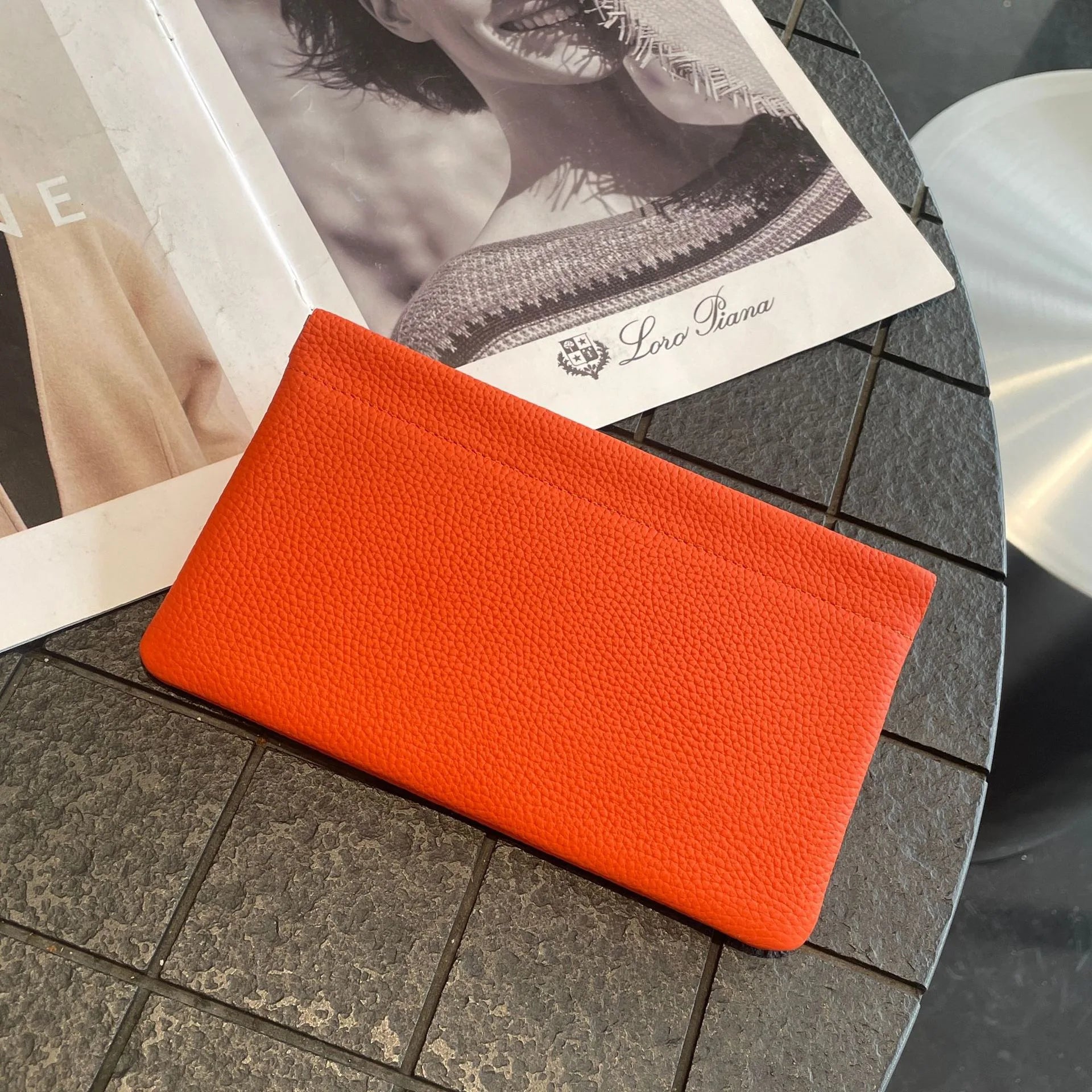 Custom Letters  Ladies Genuine Leather Ultra-thin New Minimalist Long Wallet With Automatic Closure makeup Lipstick Storage Bag
