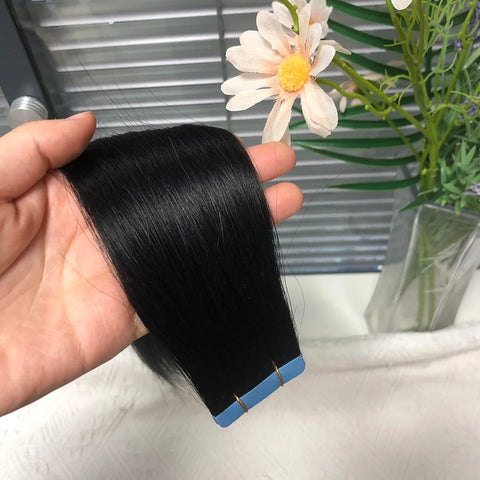 Natural  Tape in Hair Extensions Human Hair Straight Natural Black  Seamless PU Skin Weft Tape Ins Hair Extension 20PCS/Pack