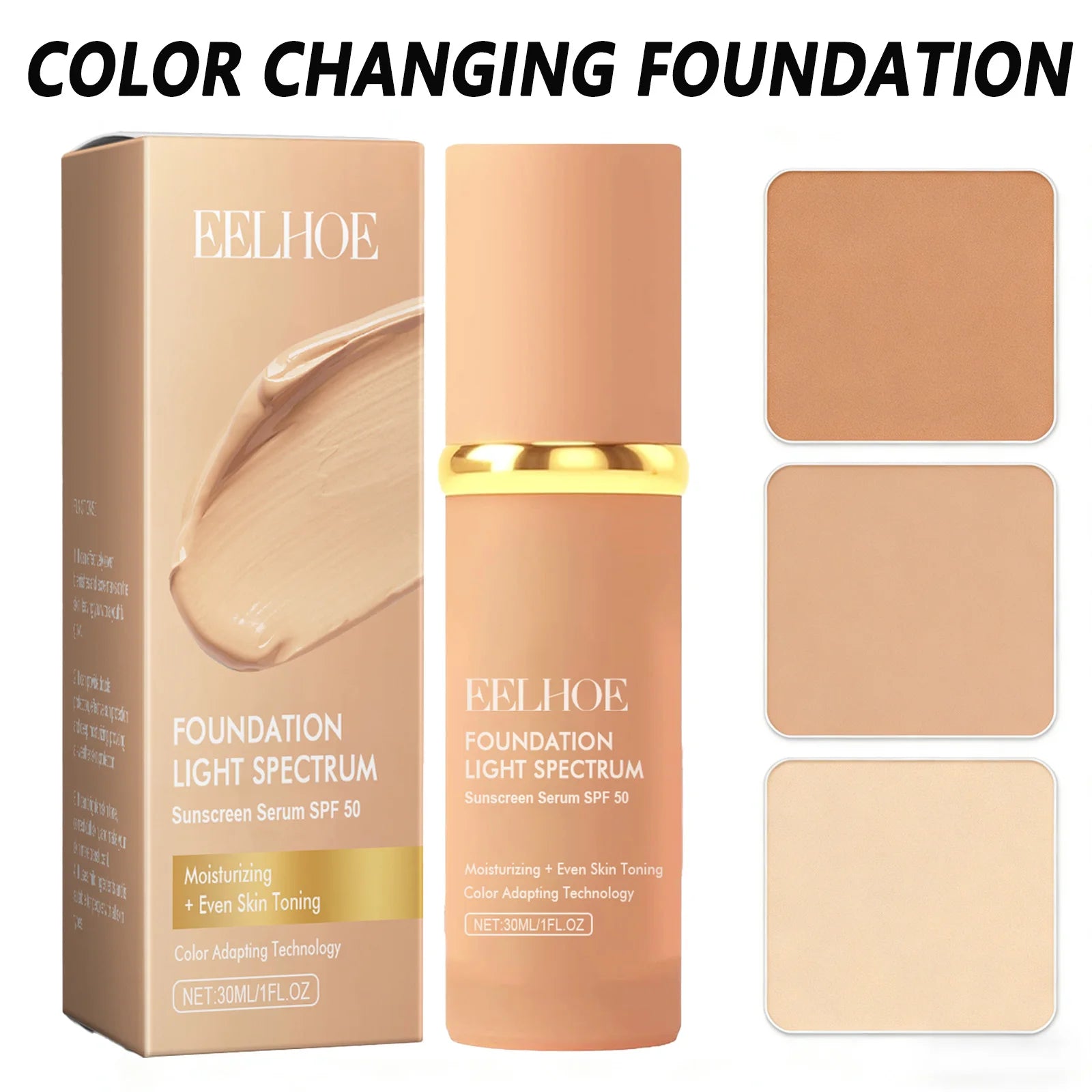 4 in 1 Color Changing foundation Liquid with SPF 50 - Moisturizing Medium Full Coverage Concealer Daily Waterproof & Sweatproof