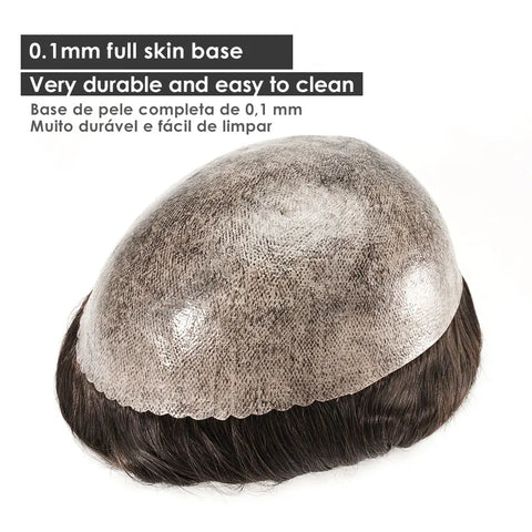 Invisible Knot Natural Hairline Men Toupee Thin Skin Male Wig Remy Human Hair 0.06mm 0.1mm Men's Capillary Prosthesis System