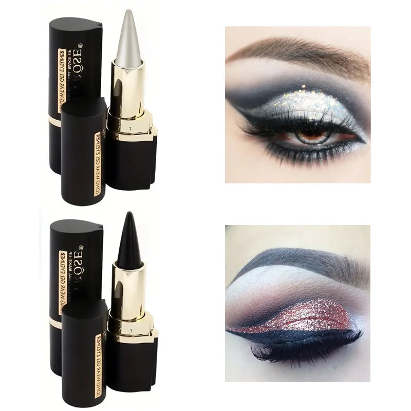 Black/Silver Creamy texture Eyeliner, 1 Count 2 Counts Easy Coloring High Pier Pencil, Daily Makeup Accessories for Women and