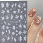 3D White Flower Nail Art Stickers Cute Floral Adhesive Sliders Acrylic Decoration Decals DIY Nail Charms Adhesive Accessories