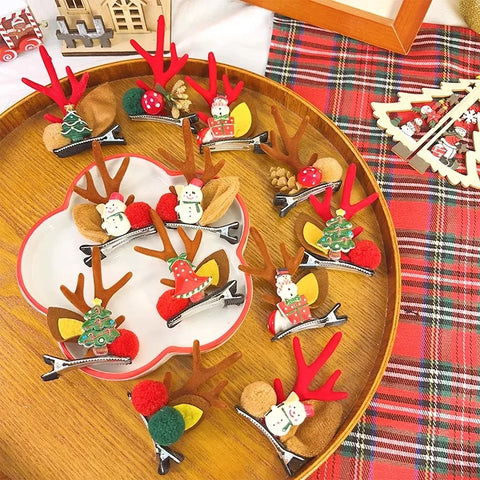 Christmas Hair Accessories 1Pair Cute Cartoon Antler Hair Clips For Women Girls Lovely Hair Ornament Hairpins Barrettes Hairgrip