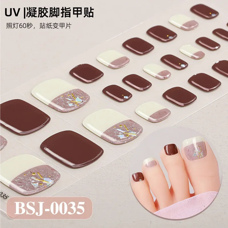 26Tips French Leopard Print UV Gel Toenail Sticker Bronzing Dye Gradient Cross-border Semi Baked Gel Nail Sticker UV Lamp Needed