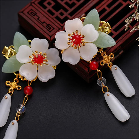 2pcs Hanfu Hair Clips Hairpins Rhinestone Flower Girls Pink Barretes Crystal Tassel Children Hair Accessories Jewelry