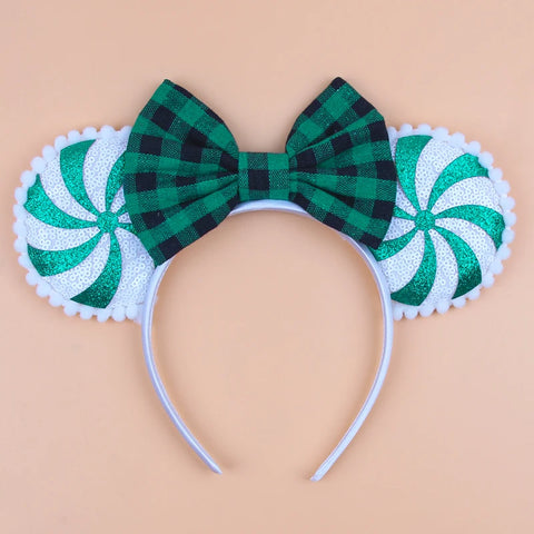 2023 Disney Christmas Mickey Ears Headband For Girls Sequins Bow Festivall Party Hairband DIY Hair Accessories