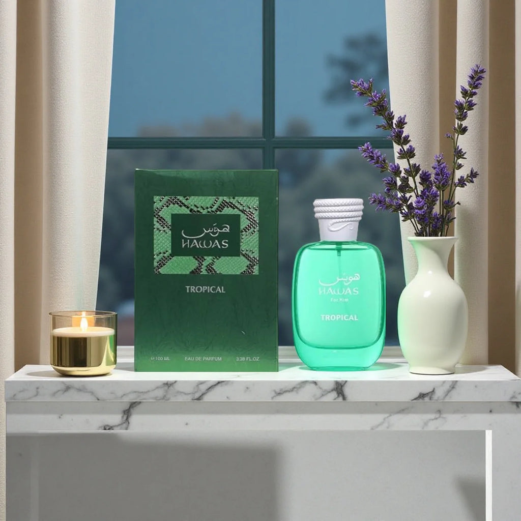RASASI Hawas Tropical Eau De Parfum 100ml Fresh Fragrance Green Glass Bottle Personal Use