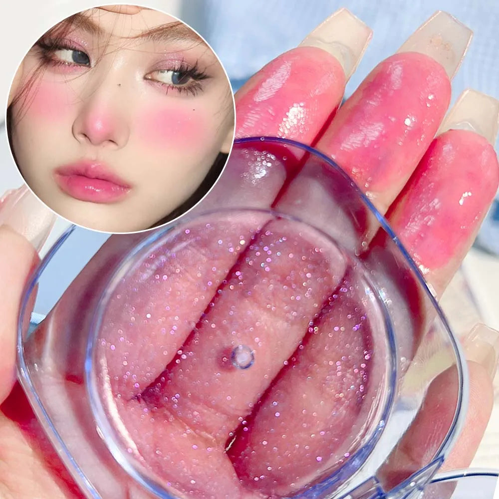 Transparent Crystal Warm Color-changing Blush Palette Makeup Jelly Tint Lip Cheek Moisturized Long-Lasting Shimmer Blusher Cream