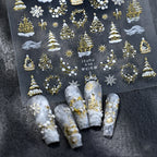 5D Embossed Gold Castle/Garland/Christmas Tree Nail Stickers White Snowflakes Bow Star Nail Decals Self-Adhesive Xmas Nail Decor