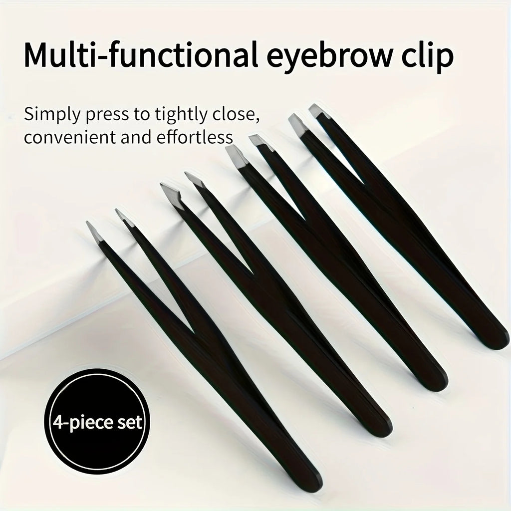 4 Pcs Set High-Quality Stainless Steel Eyebrow Tweezers  Suitable for Eyebrows Eyelashes Remove Beard Christmas Gift