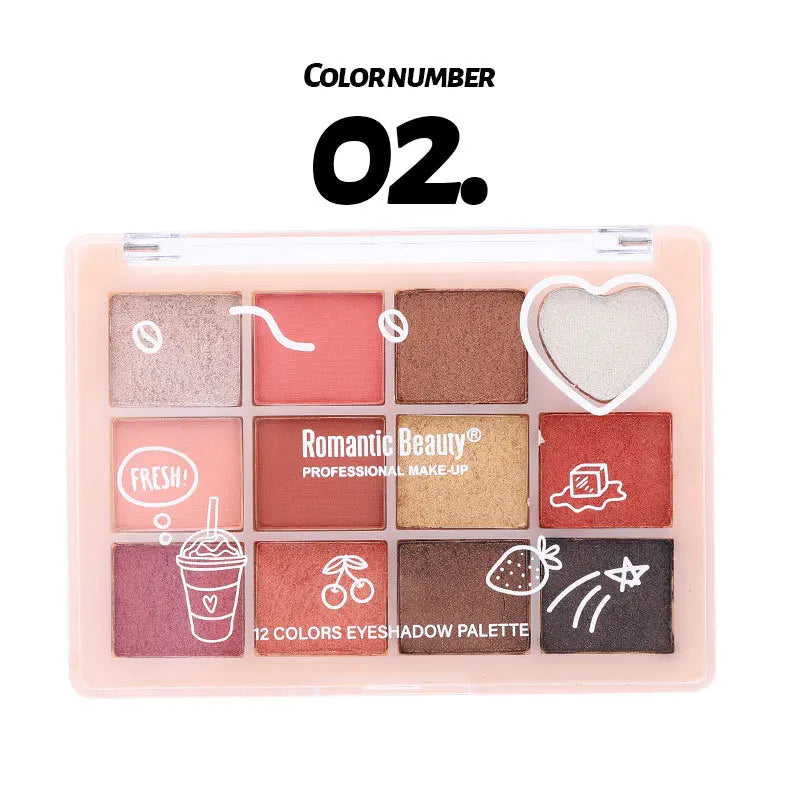 12-in-1 Eyeshadow Palette - Heart Design with Matte & Shimmer Browns, Soft Micro-Sparkle, Long-Lasting & Highly Pigmented