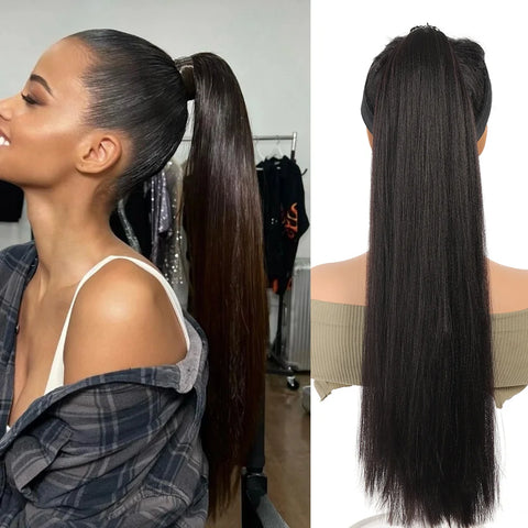 Synthetic 18inch/20inch/22inch/24inch/26inch/28inch/32inch long straight wig ponytail, headband ponytail, elastic rope ponytail