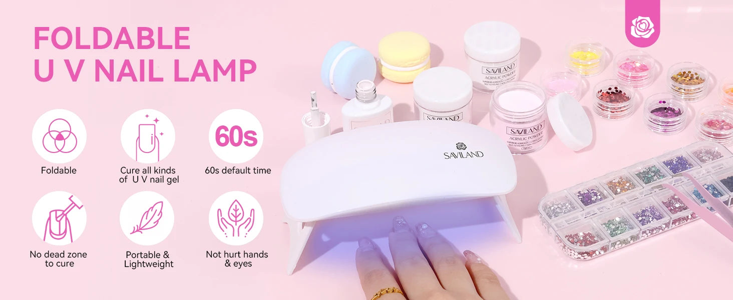 SAVILAND Full Acrylic Nail Kit With UV Nail Lamp Electric Nail Drill Machine Powder Gel Nail Polish Tools For Manicure Nail Art