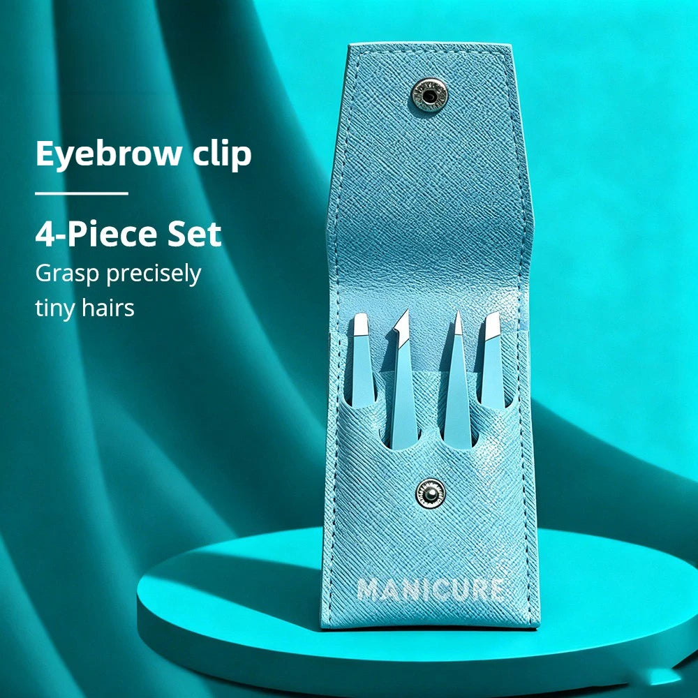 Professional Stainless Steel Slant Tweezers Set High Precision Eyebrow & Facial Hair Remover with Fine Point Tips Multi-Purpose