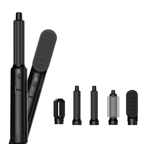Hot Air Brush 5 in 1 Hair Dryer Set, Straightener Curler Styler Comb, Travel-Friendly Ionic Blow Dryer Brush