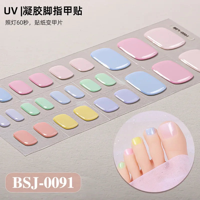 26Tips French Leopard Print UV Gel Toenail Sticker Bronzing Dye Gradient Cross-border Semi Baked Gel Nail Sticker UV Lamp Needed