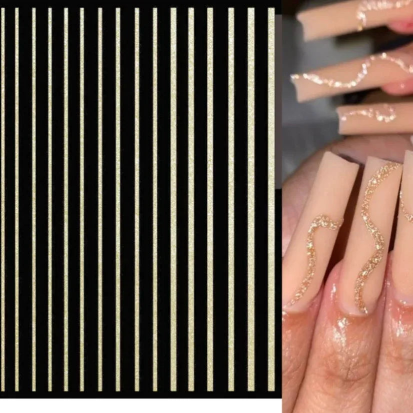 Adhesive stickers with European and American style cross snake black and white wave dot hot silver line letter nail stickers