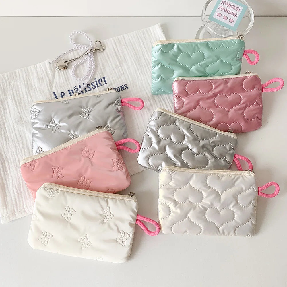Instagram Bow Silver Shiny Makeup Bag Small Portable Carrying Bag Earphones Data Cable Storage Bag Wallet