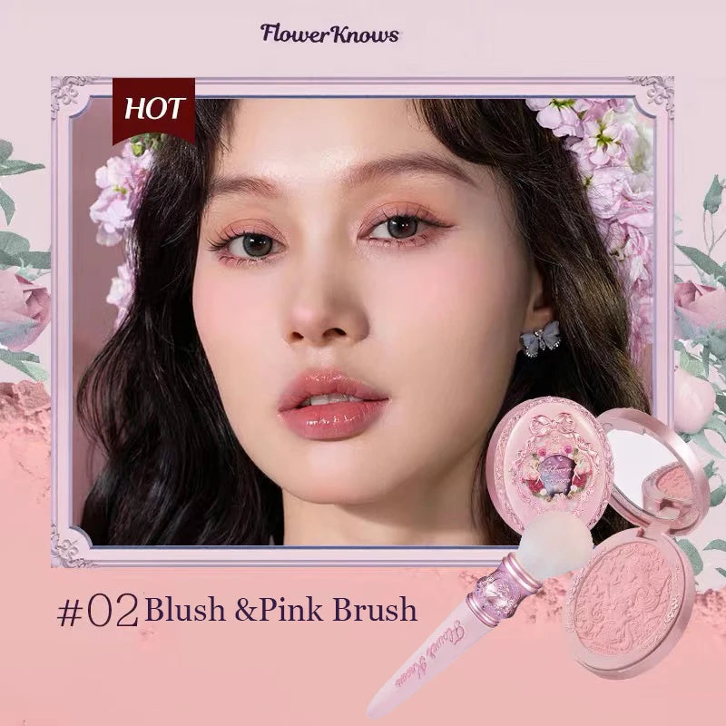 Flower Knows Strawberry Rococo Series Embossed Blush Fine Powder Makeup Smooth Long-Lasting Blusher Face Enhancing Makeup Color