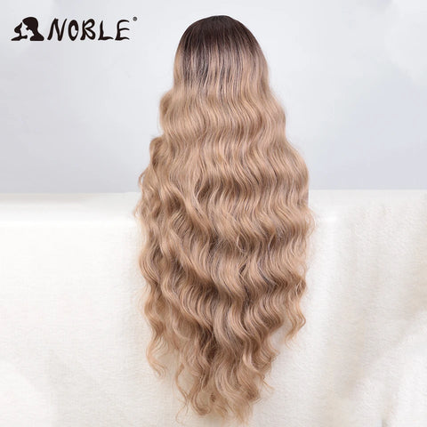 Noble Synthetic Lace Front Wig Long Wavy 36 " Body Wavy Side Part Lace Wig For Women Lace Front Wig Ombre Blonde Cosplay Wig