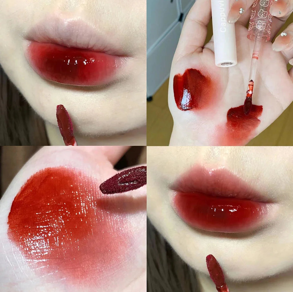 Cherry Pink Mirror Water Lip Gloss Lip Glaze Transparent Glass Lip Oil Waterproof Liquid Lipstick Nude Brown Clear Tint Makeup