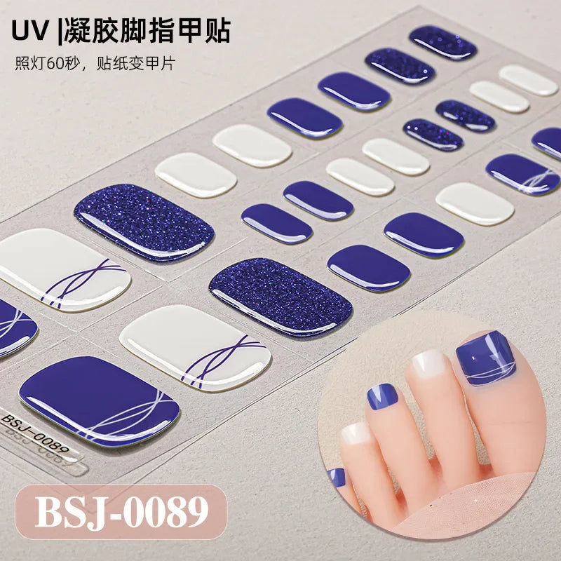 26Tips French Leopard Print UV Gel Toenail Sticker Bronzing Dye Gradient Cross-border Semi Baked Gel Nail Sticker UV Lamp Needed