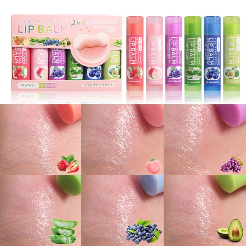 6Pcs Fruit-Flavored Lip Balm Set Aloe Vera Deeply Hydrating Lip Moisturizer Lip Care Product Reduce Lip Lines & Plump Lips