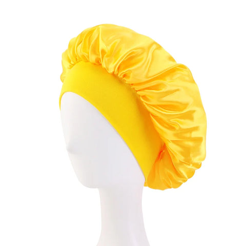 New Satin Wide Brim Nightcap Silky Bonnet Hair Wrap for Sleeping Sleep Cap With Elastic Soft Band Styling Cap Hair Wrapping Tool