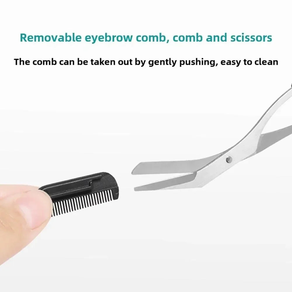 Stainless Steel Eyebrow Trimming Scissors with built-in Comb Precise Grooming Tool Creating Perfect Eyebrows Pink/White/Black