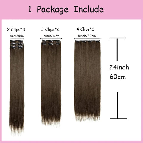 WIGSIN Synthetic 6pcs/set Long Straight Clip-in Hair Extension Invisible Seamless Extension Black Brown Hairpiece for Women