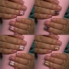 24/96pcs Nude Leopard French Bowknot False Nails Short Round Square Press On Nails Y2K Cute Leopard Bow Actylic Fake Nails Tips