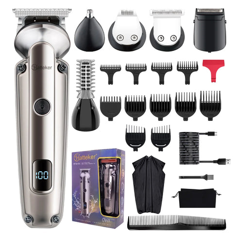 Hatteker 8-in-1 Hair Clipper Set Rechargeable Electric Shaver Nose Trimmer Beard Styler Hair Sculpting Kit for Man