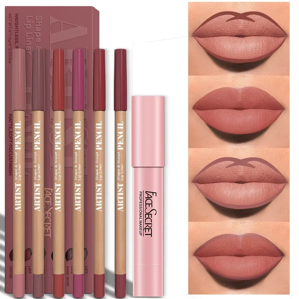 7Pcs Set Makeup Set Matte Lip Liner and Lipstick Matte Waterproof Long Lasting Lip Set Daily Makeup & Gift Box Lip Crayon Set