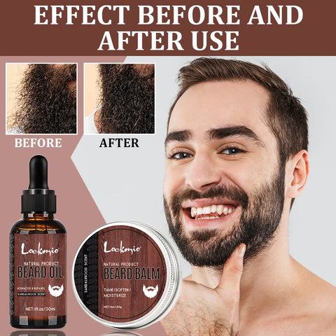 5pcs/Set Beard Growth Kit Sandalwood Scent Beard Balm Oil Moisturizing Styling Trim Care Conditioner For Men