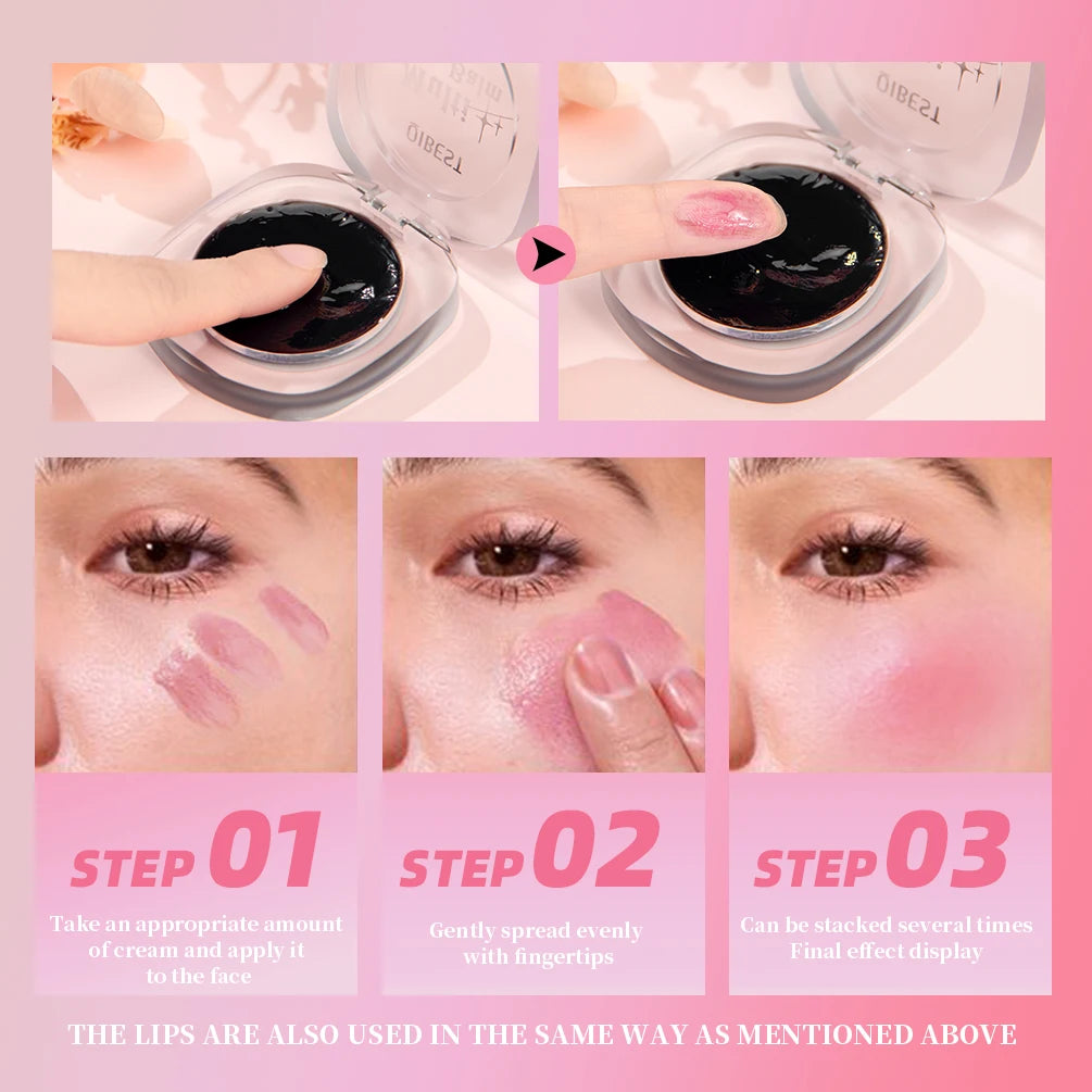 QIBEST Black Blush Balm Lipstick Moisturizing Color Change Ph Rouge Blusher Cream Natural Nude Lip Cheek Eyes Makeup Tools