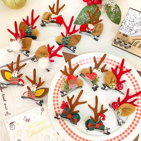 Christmas Hair Accessories 1Pair Cute Cartoon Antler Hair Clips For Women Girls Lovely Hair Ornament Hairpins Barrettes Hairgrip