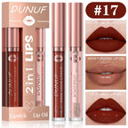 DUNUF Lip Gloss And Lip Oil Set 2-Piece Long-Lasting Waterproof Matte Moisturizing Non-Fading Lipstick Collection