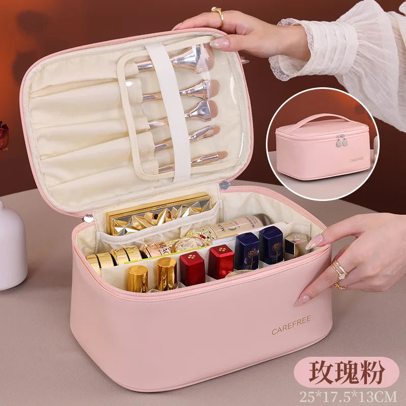 Luxury PU Makeup Bag for Women - Travel Cosmetic Organizer with Zipper Closure, Ideal for Vacation & Gift Use