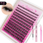 QIUNING Manga Lash Clusters Kit Cat Lashes with Lash Bond & Seal Cluster Eyelash Extensions Mixed Tray Eyelash Clusters Kit